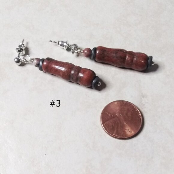 Red Jasper & Hematite - Elegant Dangle Earrings - Healing Stones - Post Earrings - Picture 5 of 6